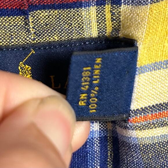 Ralph Lauren Short Sleeve Shirt Large Linen Madras Plaid Red preppy golf Chore - Picture 9 of 10